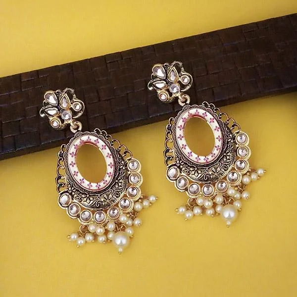 Butterfly Shape Earrings-Kriaa Pink Meenakari Gold Plated Kundan Dangler Earrings  - 1316338C