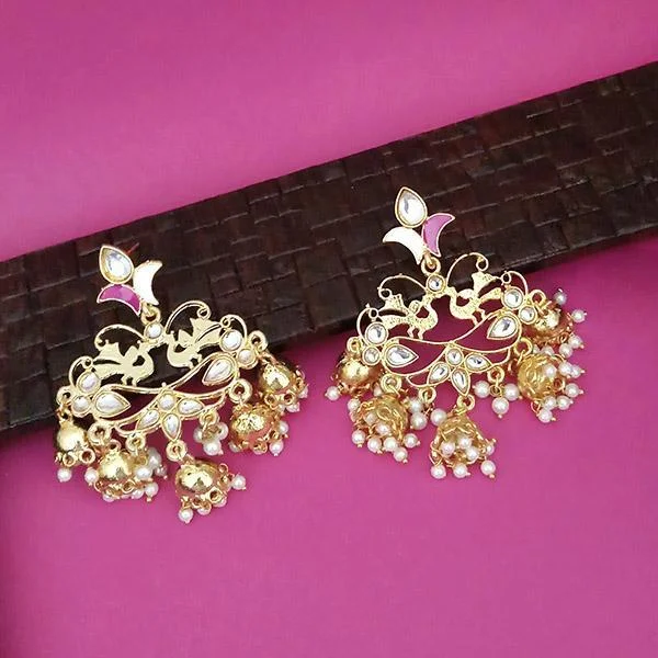 Freshwater Pearl Earrings-Kriaa Gold Plated Kundan Dangler Jhumki Earrings - 1316324F