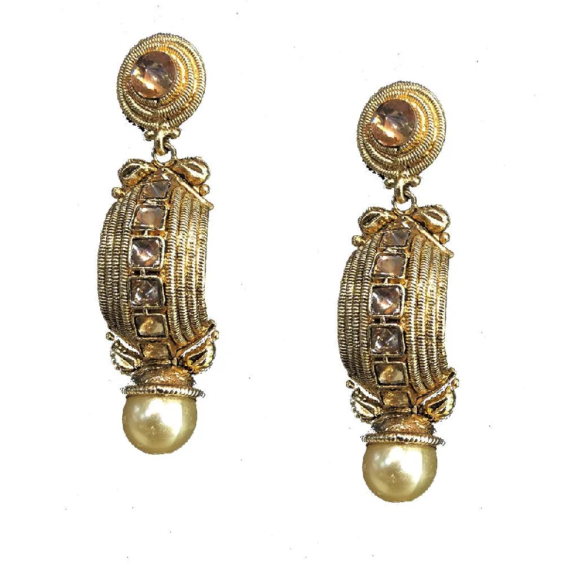 Sterling Silver Stud Earrings-Shreeji Brown Austrian Stone Gold Plated Dangler Earrings - SE_325