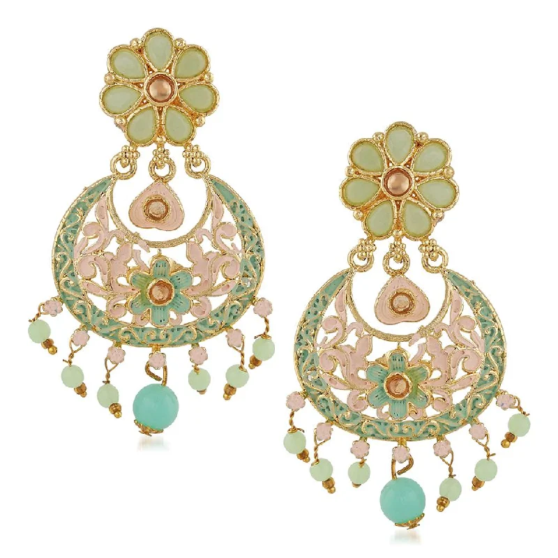 Hollow Hoop Earrings-Mahi Meenakari Work Artificial Bead and Crystals Floral Dangle Drop Earrings for Women (ER1109699G)