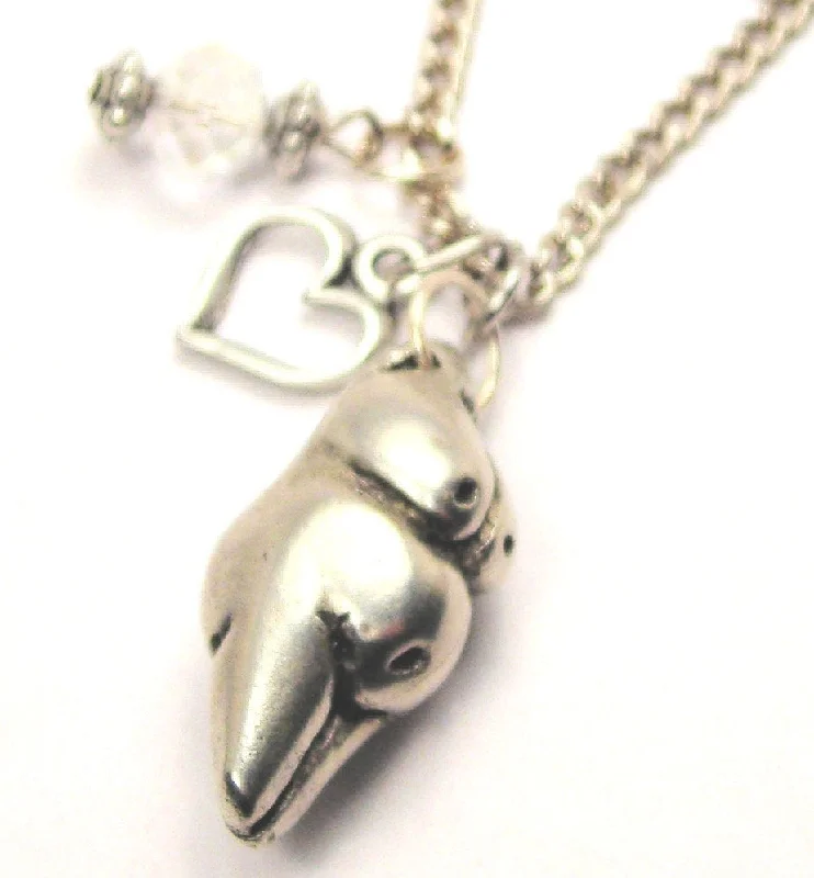 Stylish Long Necklace-Nude Fertility Goddess Necklace with Small Heart