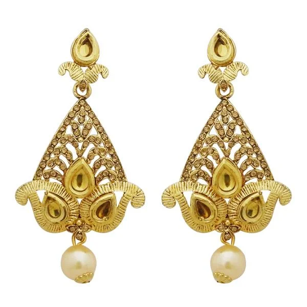 Trendy Earrings for Young Women-Jheel Gold Plated Stone Pearl Drop Dangler Earrings - 2900232A