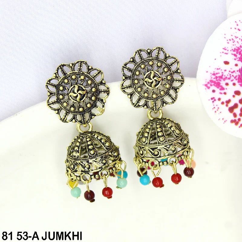 Boho Style Earrings-Mahavir Oxidised Gold Plated Jhumki Earrings