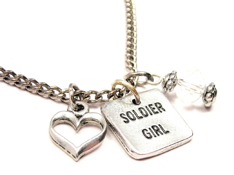 Luxury Pendant Necklace-Soldier Girl Square Necklace with Small Heart