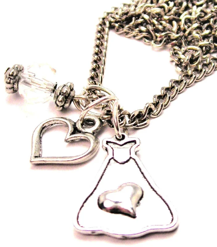 Rose Gold Pendant Necklace-Princess Dress With Raised Heart Necklace with Small Heart