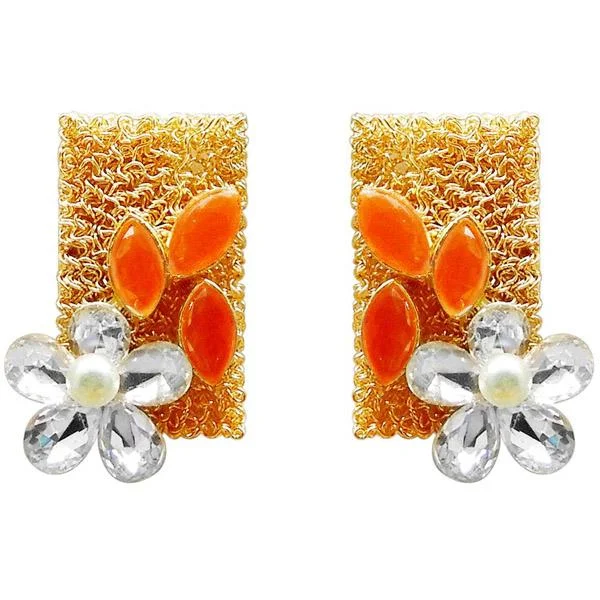 Luxe Pearl Earrings-Kriaa Resin Stone Gold Plated Floral Dangler Earring - 1311405A