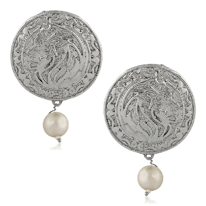 Elegant Wedding Earrings-Mahi Rhodium Plated Artificial Pearl Traditional Dangler Earrings for Women (VECJ100223)