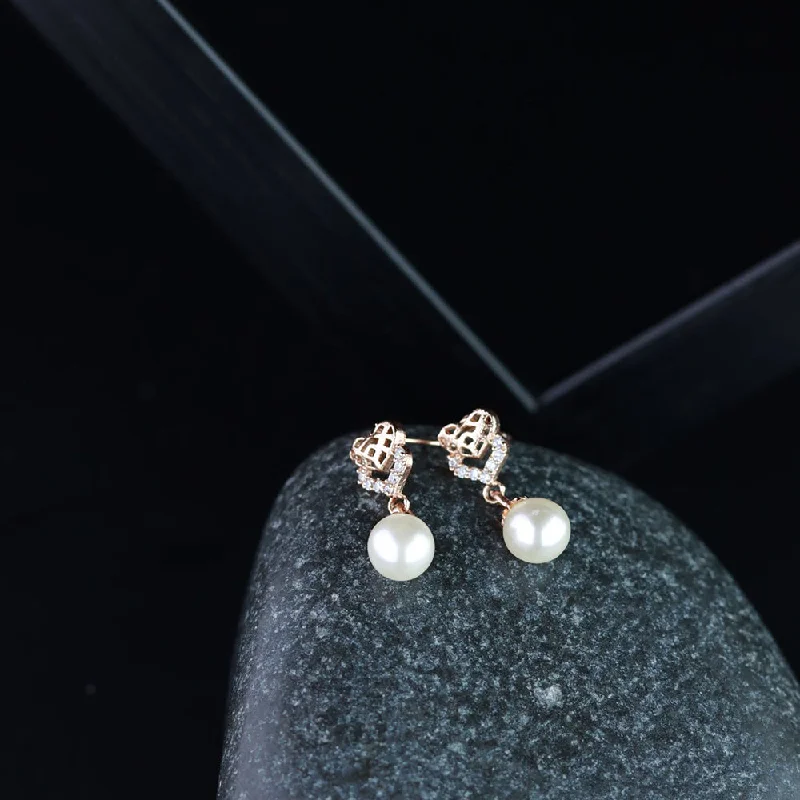 Modern Silver Earrings-Etnico Valentine's Special Rose Gold-Plated AD Stone Contemporary Studs Earrings for women (E2967)