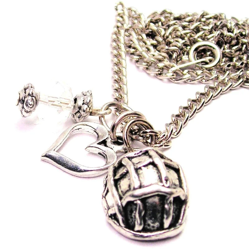 Casual Silver Necklace-Army Soldiers Helmet Necklace with Small Heart