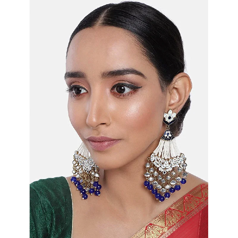 Thin Hoop Earrings-Etnico 18K Gold Plated Ethnic Meenakri Dangler Earrings studded with Kundan for Women/Girls (E2792Bl)