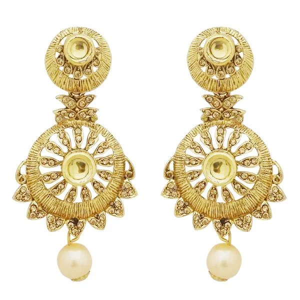 Hollow Hoop Earrings-Jheel Gold Plated Austrian Stone Pearl Drop Dangler Earrings - 2900253A