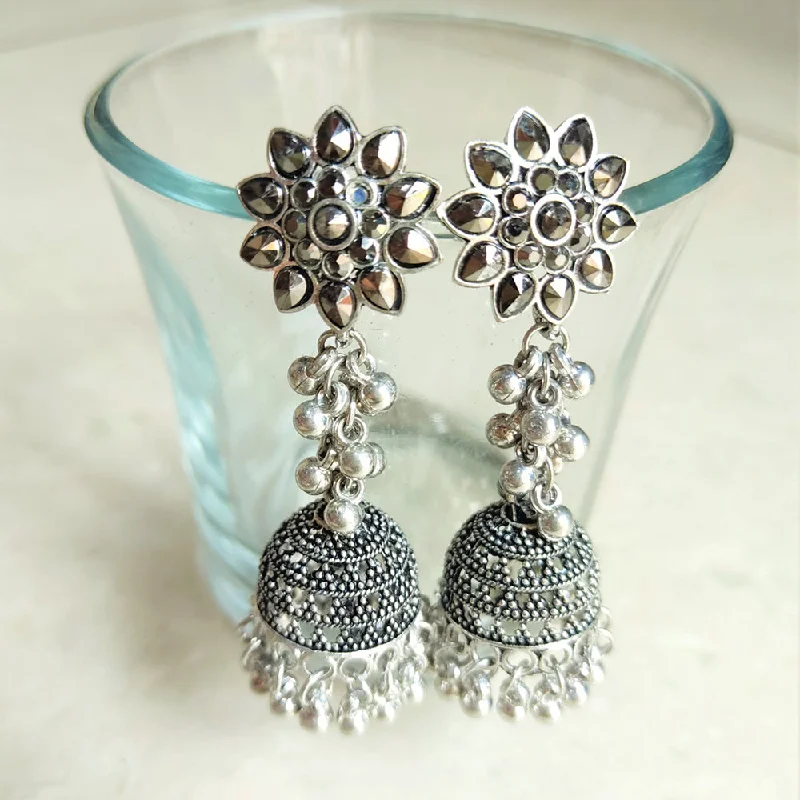 Cute Stud Earrings for Kids-H K Fashion Silver Plated Crystal Stone Jhumki Earrings