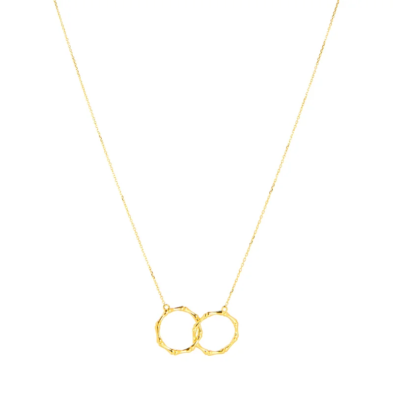 Bold Statement Necklace-14K Yellow Gold Intertwined Bamboo Hoop Infinity Necklace