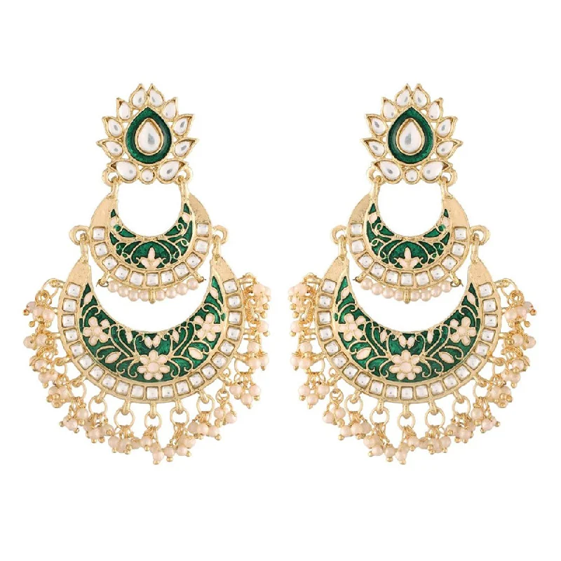 Lightweight Earrings-Etnico Women's Gold Plated Intricately Designed Traditional Meenakari Earrings Glided with Kundans & Pearls (E3003G)