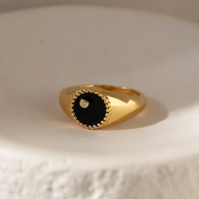 Couples Matching Rings-Natasha Black Signet Ring