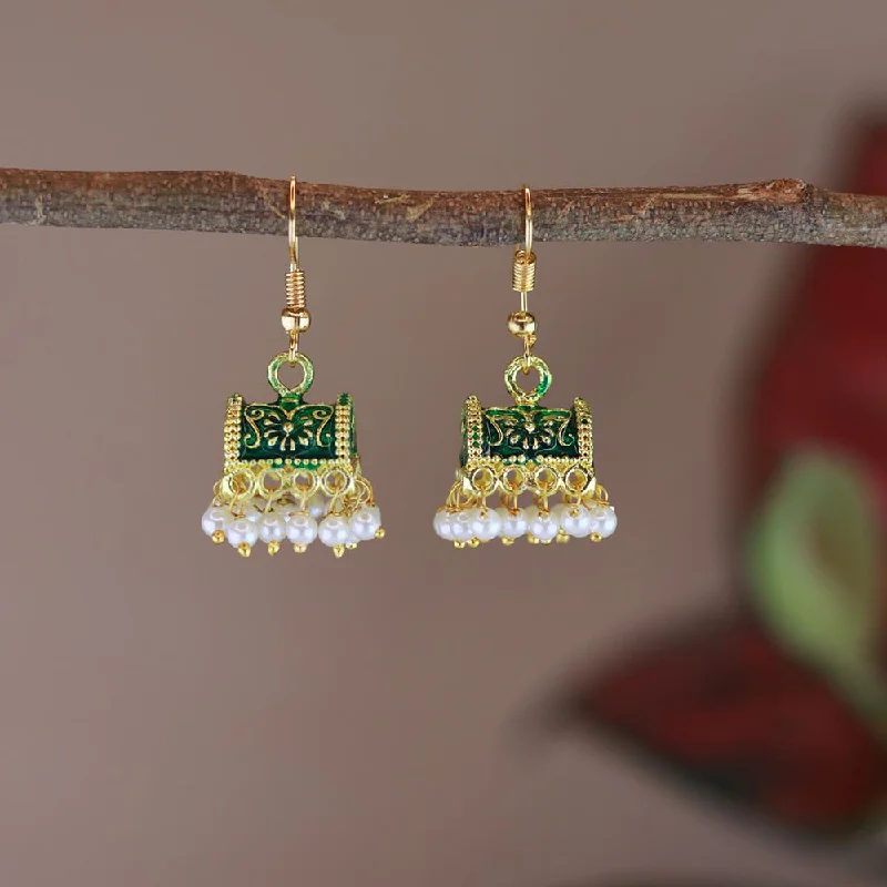 Gold Chain Earrings-Etnico Gold Plated Traditional Meenakari Handcrafted Green Pearl Jhumki Earrings for Women/Girls(E3074G)