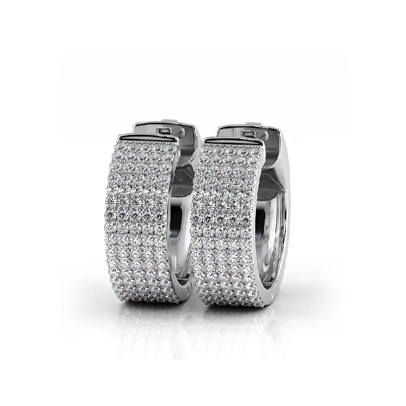 Elegant Diamond Earrings-Five Row 1.0 ctw. Round Brilliant Diamond Hoop Earrings Huggie Style