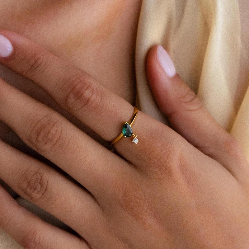 Gold Cocktail Ring-Duo Birthstone Drop Ring