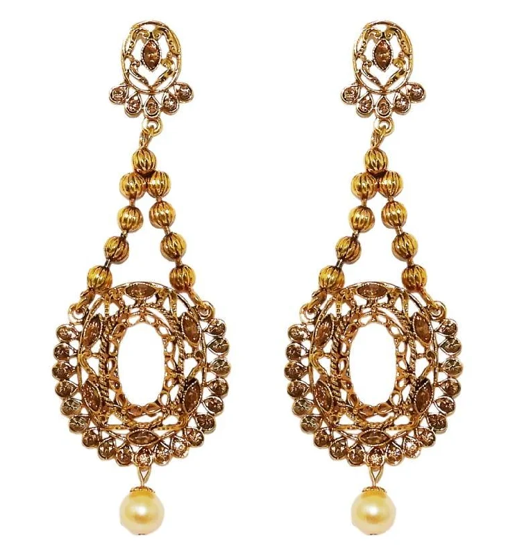 Layered Pearl Earrings-Kriaa Brown Austrian Stone Dangler Earrings - 1309620