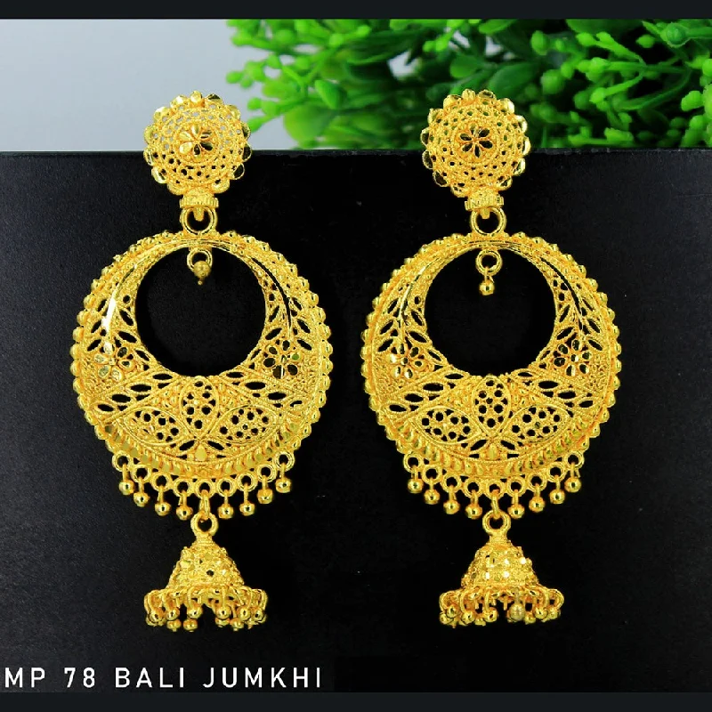 Green Gem Earrings-Mahavir Forming Gold Plated Dangler Earrings  - MP 78 Bali Jumkhi