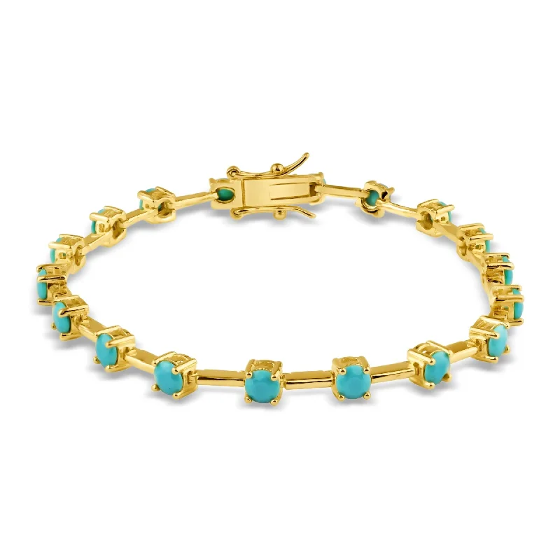 Boho Beaded Bracelet for Women-Gold Plated 925 Sterling Silver Turquoise CZ 4mm Tennis Bracelet - BGB00385