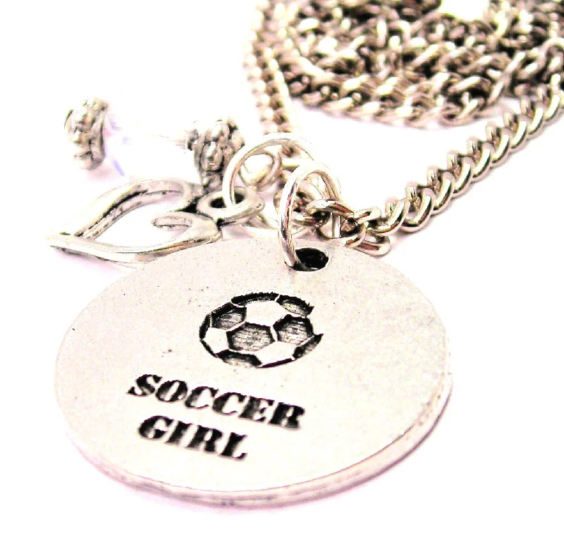 Luxury Gold Necklace-Soccer Girl Circle Heart And Crystal Necklace