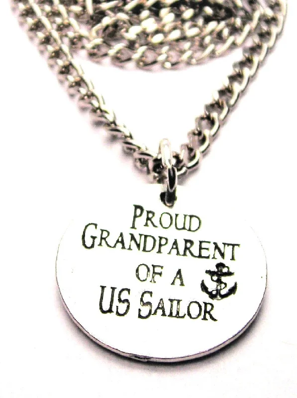 Multi-Colored Bead Necklace-Proud Grandparent Of A Us Sailor Single Charm Necklace