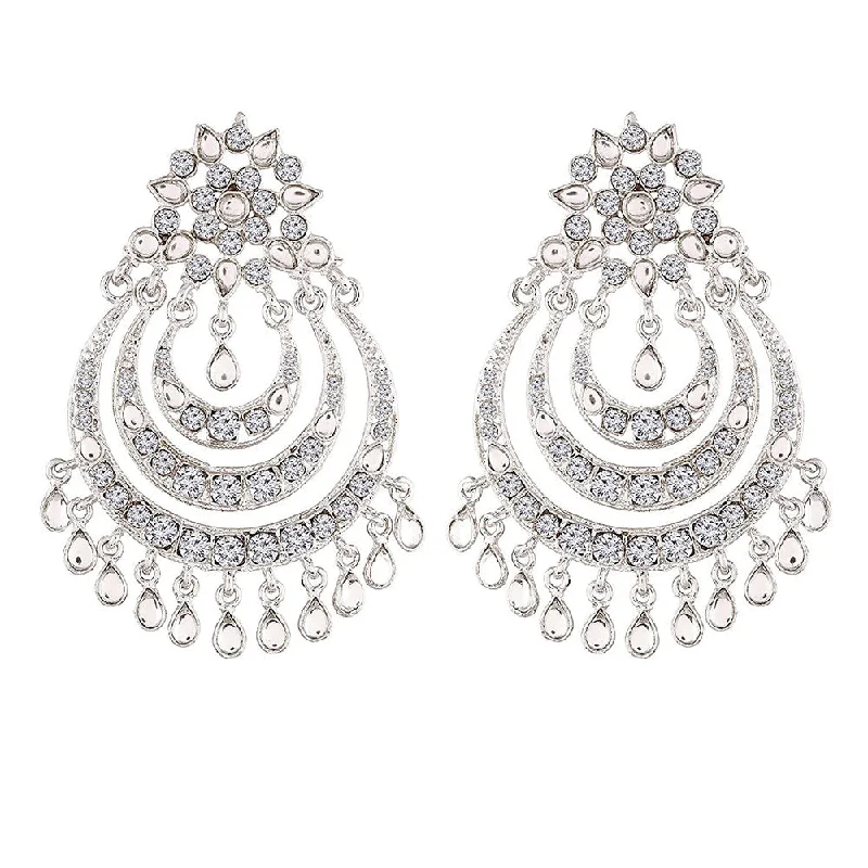 Fashionable Drop Earrings-Etnico Traditional Silver Plated Kundan Earrings for Women (E2633SS)