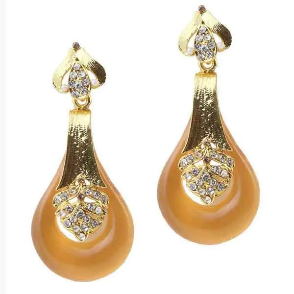 Silver Teardrop Earrings-Kriaa Austrian Stone Yellow Resin Gold Plated Dangler Earrings - 1305736