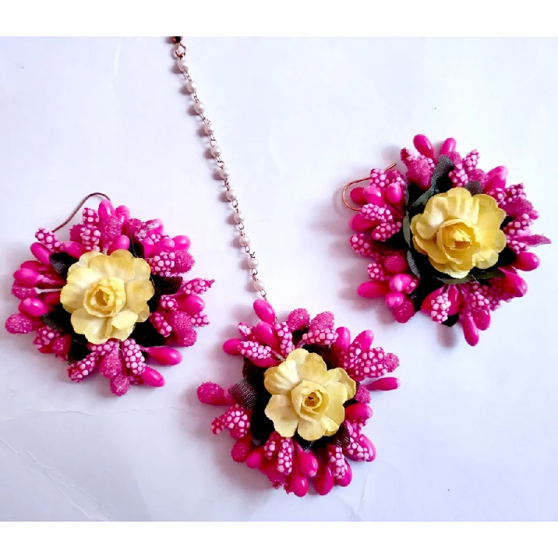 Gemstone Earrings for Wedding-Kavya's Kreation Floral Earrings With Maangtikka