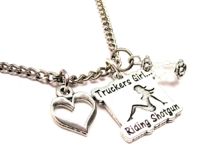 Silver Chain with Gemstones-Truckers Girl Riding Shotgun Necklace with Small Heart