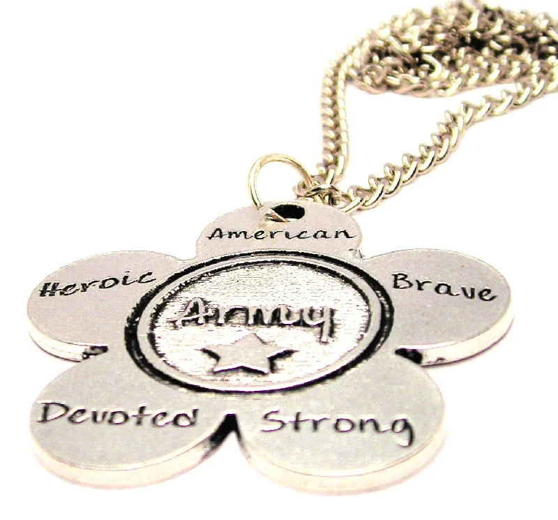 Engraved Name Necklace-The Army Flower Large Single Charm Necklace