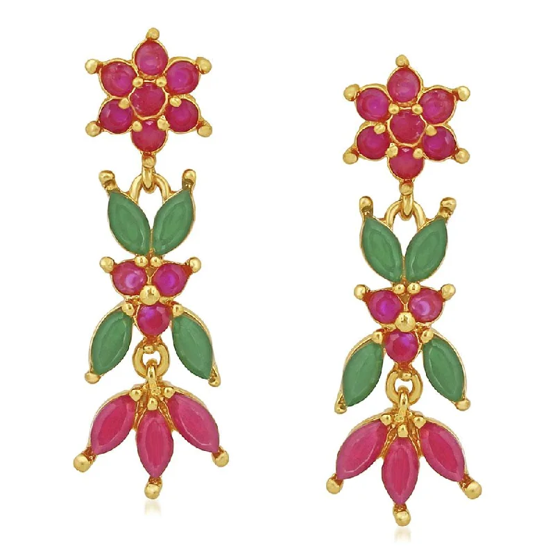 Dangle Earrings for Party-Mahi Gold Plated Floral Designer Long Dangler Earrings