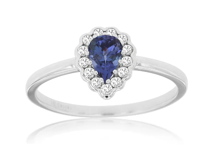 Men’s Gold Signet Ring-Pear Shaped Tanzanite & Diamond Ring