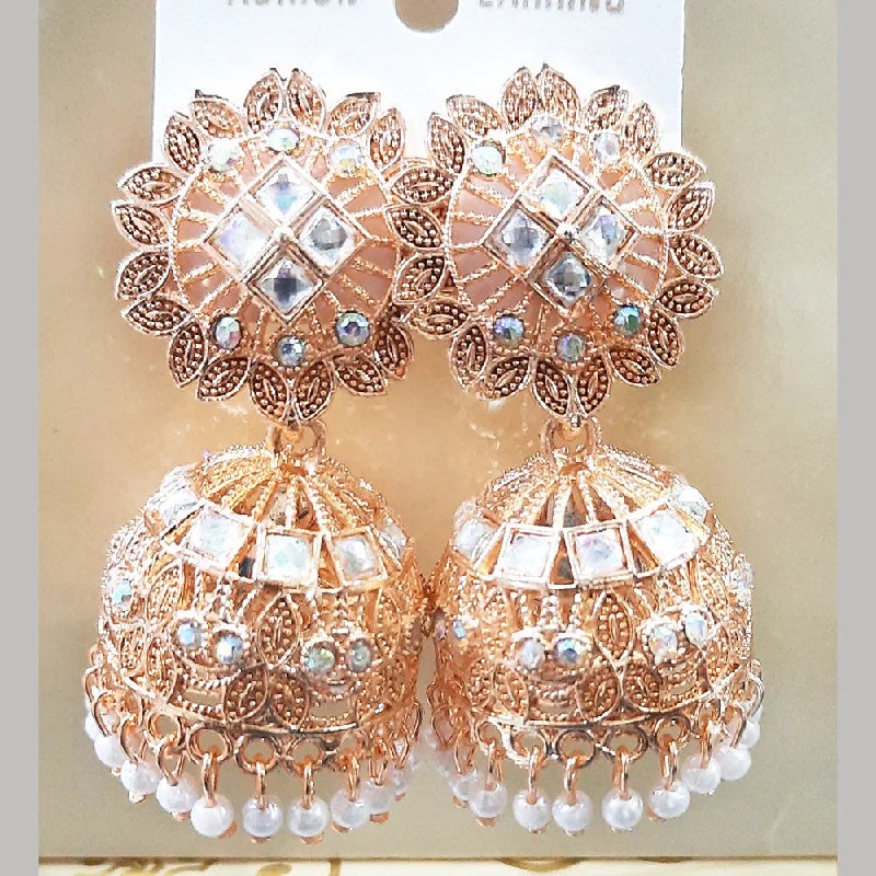 Luxury Pearl Earrings-Martina Jewels Rose Gold Plated Jhumki Earrings