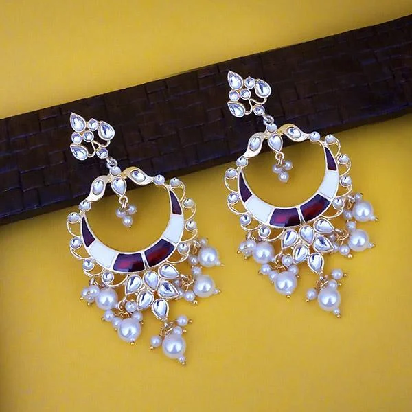 Ethnic Style Earrings-Kriaa Gold Plated Meenakari Kundan Dangler Earrings - 1316330L