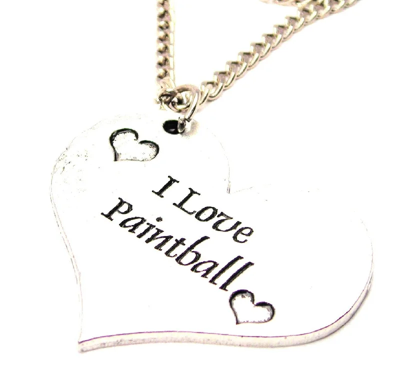 Silver Heart Pendant Necklace-I Love Paintball Large Single Charm Necklace