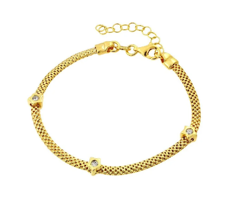 Beaded Bracelet for Kids-Silver 925 Gold Plated Three Clear CZ Bracelet - ECB00021Y