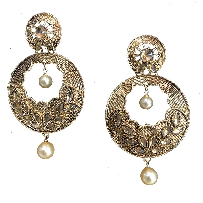 Luxury Gold Drop Earrings-Shreeji Brown Kundan Gold Plated Dangler Earrings - SE_778