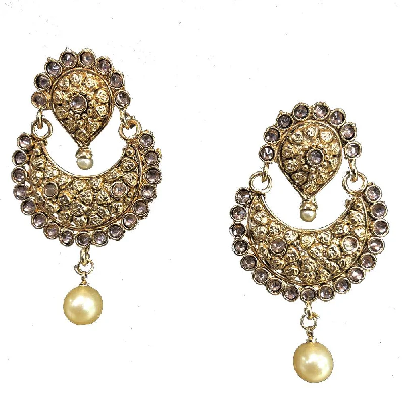 Diamond Dangle Earrings-Shreeji Brown Kundan Gold Plated Dangler Earrings - SE_695