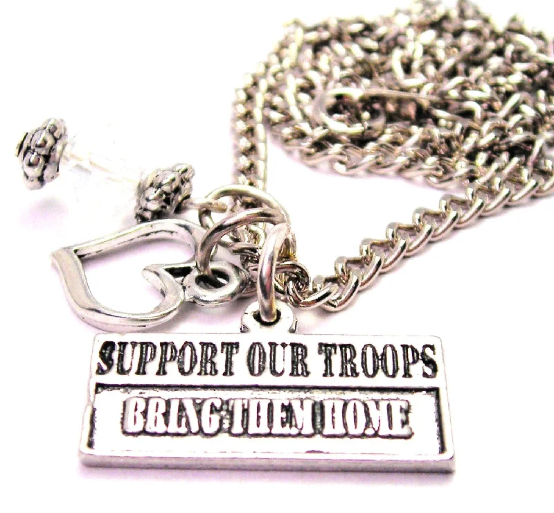 Opal Necklace for Women-Support Our Troops Bring Them Home Necklace with Small Heart