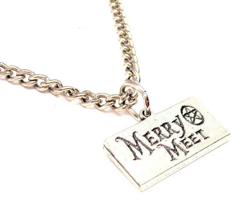 Sterling Silver Necklace-Merry Meet With Pentacle Single Charm Necklace