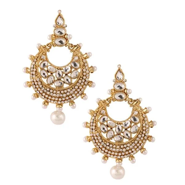 Diamond Stud Earrings-Kriaa White Kundan Gold Plated Pearl Dangler Earrings - 1303736