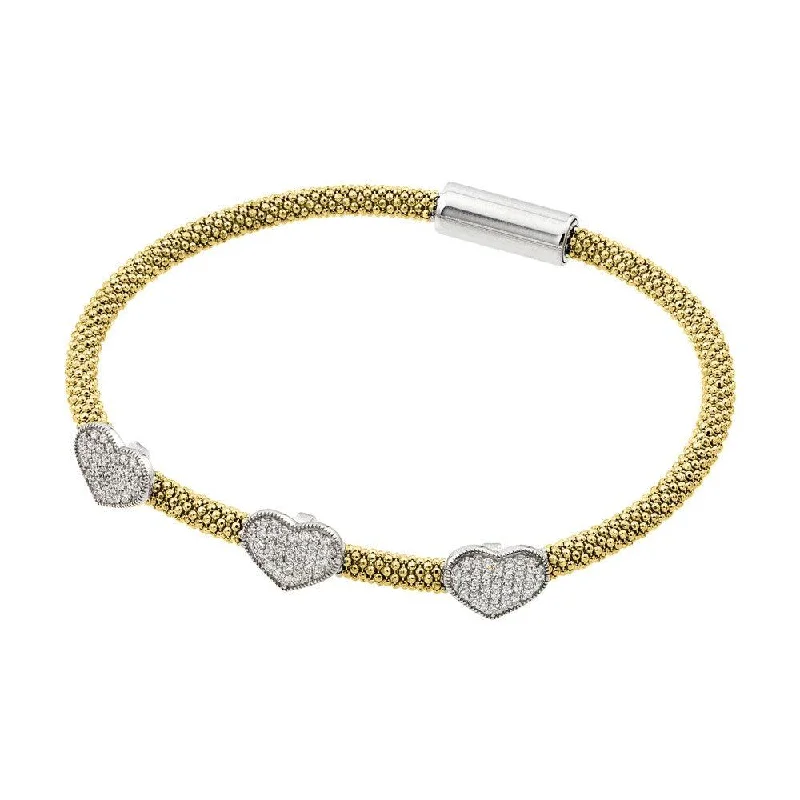 Women’s Adjustable Leather Bracelet-Silver 925 Rhodium and Gold Plated Heart Micro Pave Clear CZ Beaded Italian Bracelet - ITB00173GP-RH