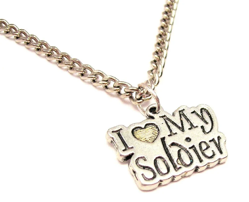 Gold Chain Necklace for Men-I Love My Soldier Stylized Single Charm Necklace