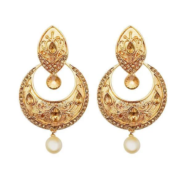 Enamel Earrings-Kriaa Gold Plated Austrian Stone Brown Kundan Dangler Earrings - 1310577