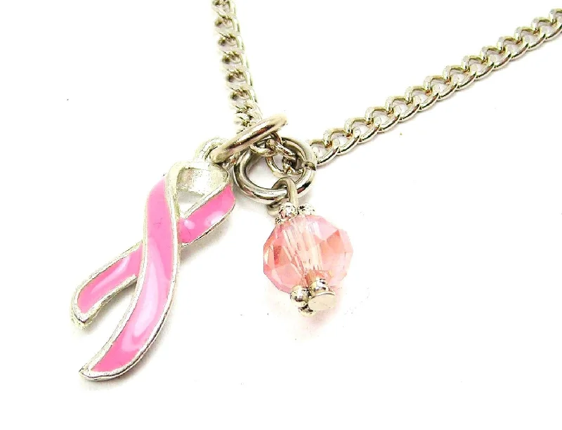 Handmade Pendant Necklace-Breast Cancer Awareness Ribbon Single Charm Necklace