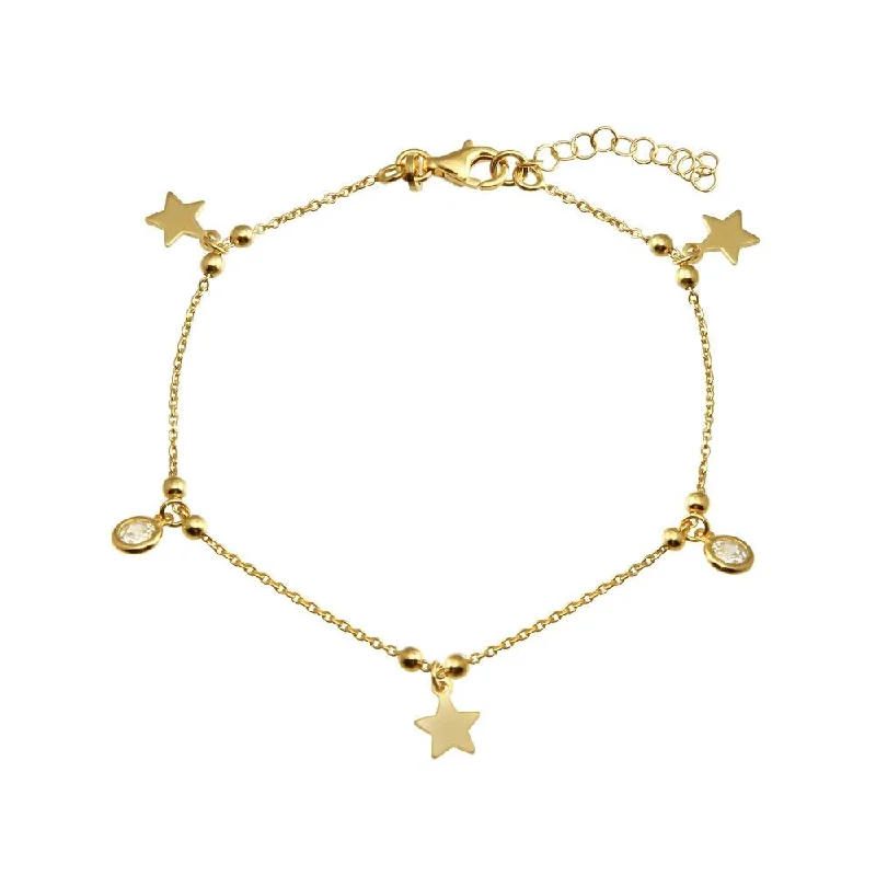 Personalized Bar Bracelet-Gold Plated 925 Sterling Silver Star and Clear CZ Bracelet - ARB00063GP