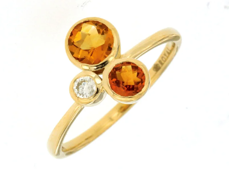 Unique Sapphire Ring-Bezel Set Citrine & Diamond Ring