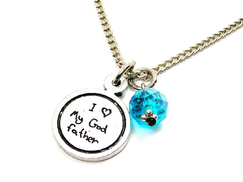 Diamond and Pearl Necklace-I Love My Godfather Child Handwriting Necklace With Crystal Accent